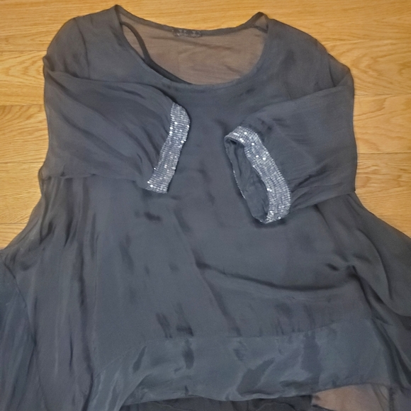 Silk black tunic top with sequence details - Picture 2 of 6